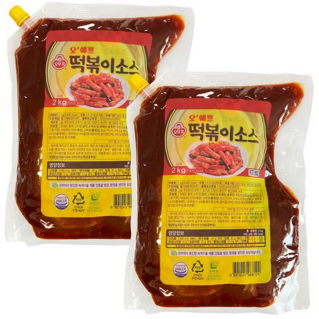 오뚜기 오쉐프 떡볶이소스 (스파우트팩), 2kg, 2개
