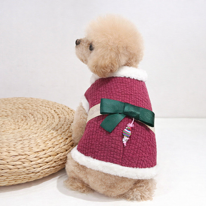 도기코디 애플 누빔배자 애견 강아지한복, 와인, 1개