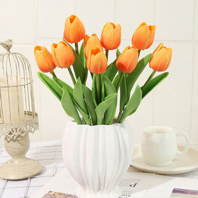 레디박스 감성 조화 튤립 10송이 꽃다발, 오렌지, 1세트