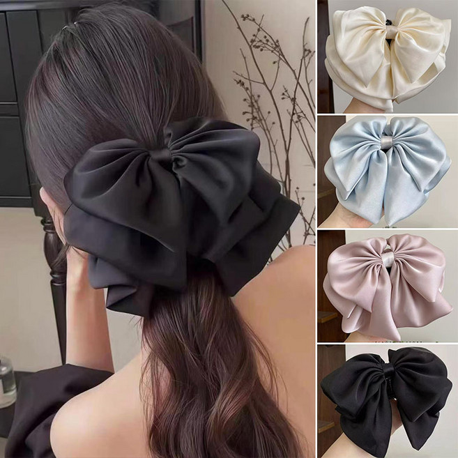 ZMBIRD 포니테일 헤어 집게핀 새틴 왕리본 4종세트 N5571