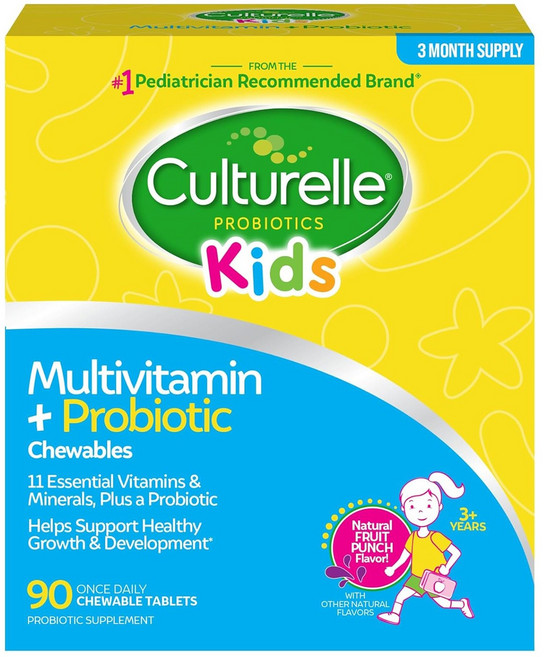 컬처렐 키즈 멀티비타민 + 프로바이오틱 프루트 펀치 플레이버 츄어블 타블렛, 1개, 90정