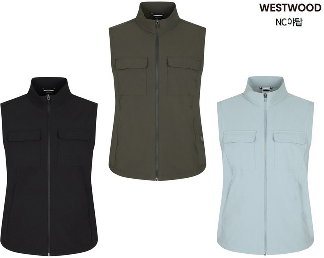 [웨스트우드] (이월상품 초특가]) 여성 봄가을 부드럽고 신축성 우수 경량 방풍 베스트 조끼 / 상단 포켓 디테일 밑단 스트링끈 조절 / 일상복 데일리룩 등산 골프 활용