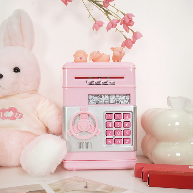 인테리어 소품 비밀번호 미니 금고 지폐 저금통 19, 핑크