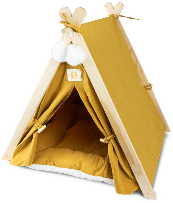 哈囉毛孩 寵物三角帳篷 舒適寵物窩 小型犬貓適用, 芥黃, 1個