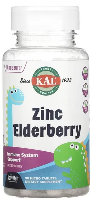 KAL Dinosaurs 아연 엘더베리 ActivMelt 베리 혼합 마이크로 정제 90정, 1개 - 쿠팡