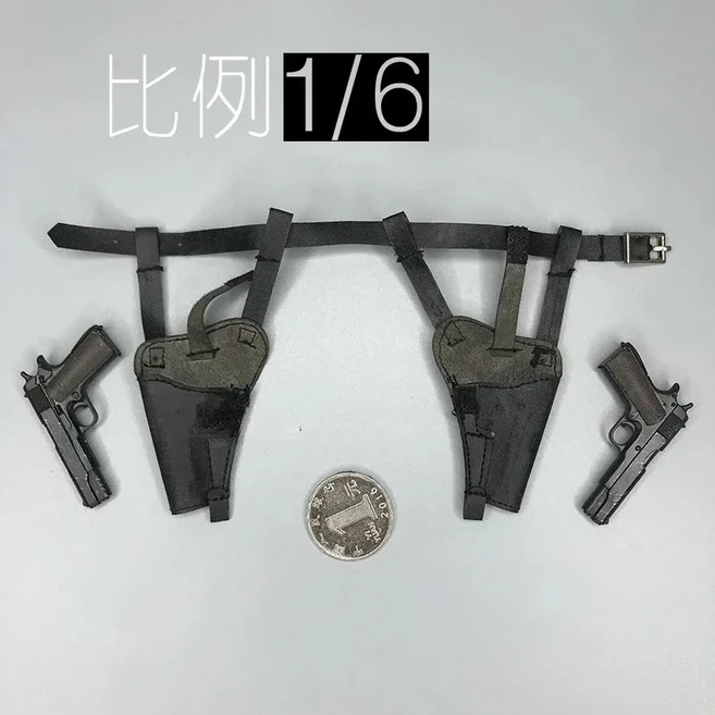 쿠쿠스토어 1/ 스케일 남성 액세서리 홀스터 가죽 벨트 모델 12인치 액션 피규어 바디 적합, 01 belt pistol