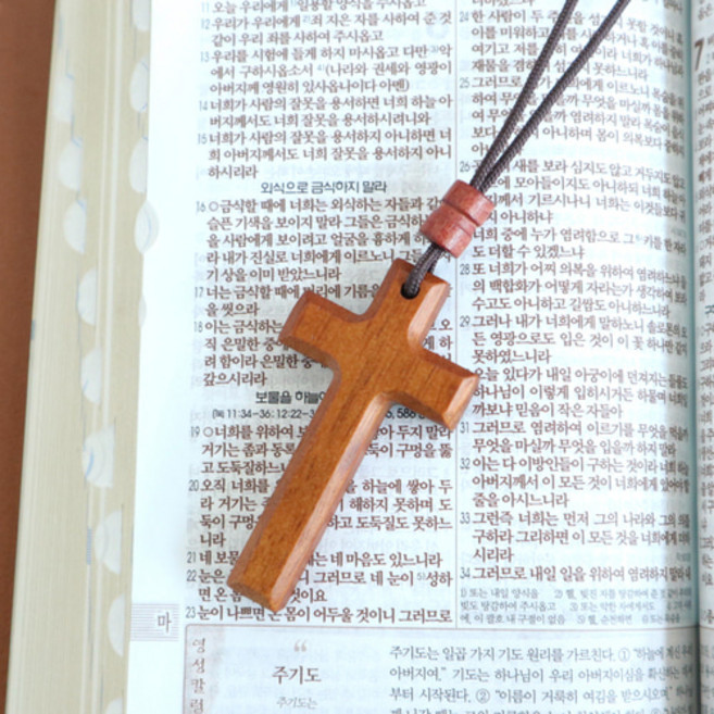 천연원목 십자가 목걸이 - 표준십자가 / 가온 교회단체선물 교회명인쇄가능 교회용품