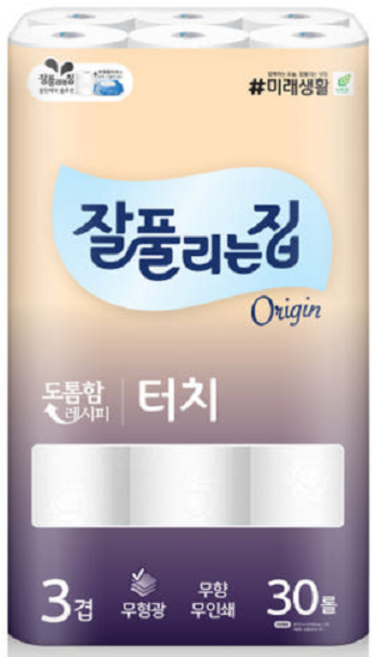 잘풀리는집 깨끗한 3겹데코 터치 25M 30롤x3팩 롤화장지, 30롤, 3개