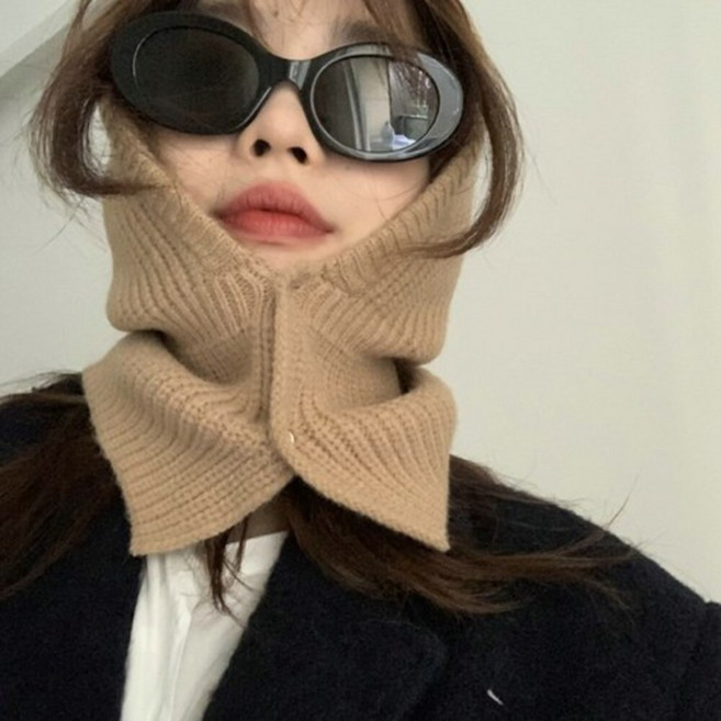 투버튼 똑딱이 니트 컬러팝 바라클라바 골지 후드 모자 워머 9color, 1개, 베이지