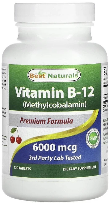 베스트내추럴스 비타민B12 6000mcg Methylcobalamin 타블렛 120정 - 쿠팡