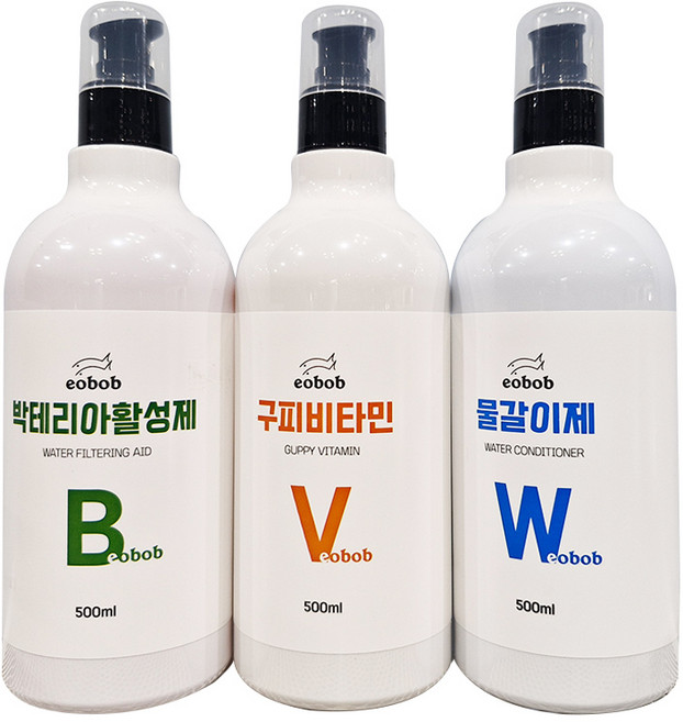 EOBOB 물갈이제 구피비타민 박테리아 활성제 500ML 3개 총 1500ML 어항 환수 수질개선