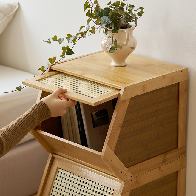 코지블럭 뱀부 원목 수납장, 라탄형, 1개