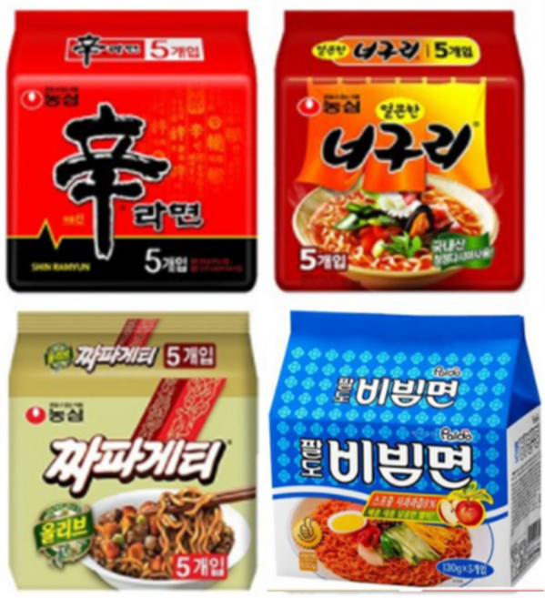 신라면5봉 + 너구리5봉 +짜파게티5봉 +비빔면5봉, 1세트