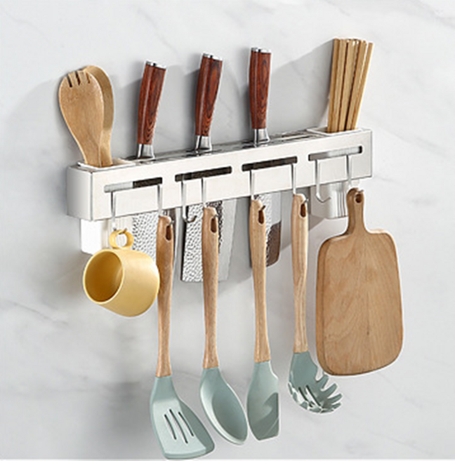 리빙쉘 주방용 벽걸이 수저꽂이 선반 40cm 실버