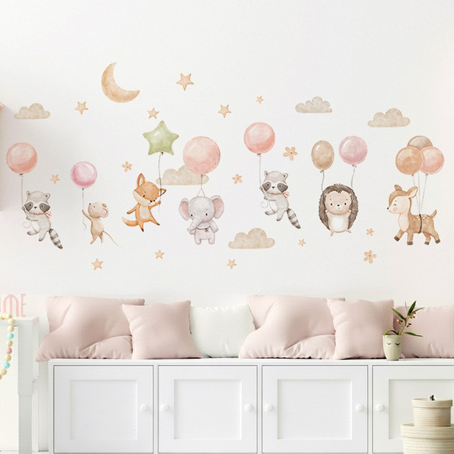 바이앤뷰 귀여운 벽장식 인테리어 스티커, 풍선 동물친구들