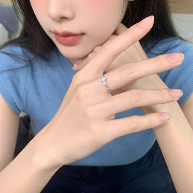묵주반지 오픈링 조절가능 십자가 큐빅 슬림 레이어드 가드링 SP020