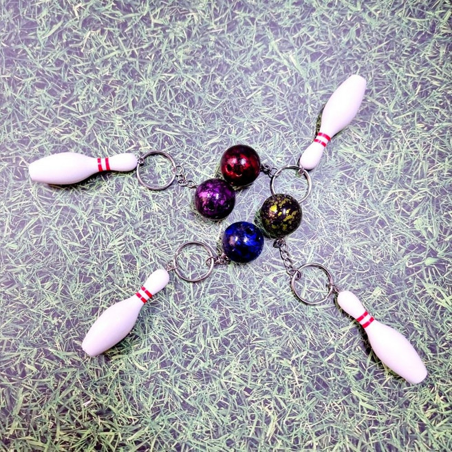 블루 볼링핀키링 열쇠고리 볼링공 미니어처 키링 4색 택1, 레드