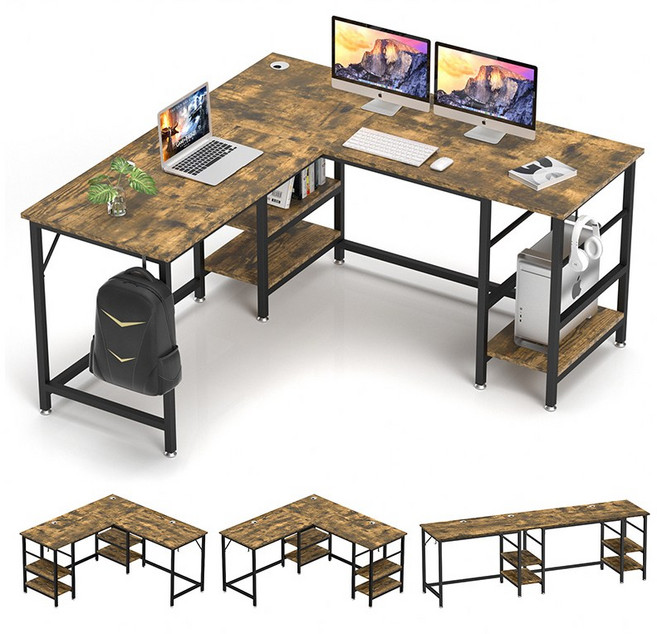 월로덴 L형 코너형 일자형 가변 게이밍 컴퓨터 책상 책장책상, 엔틱