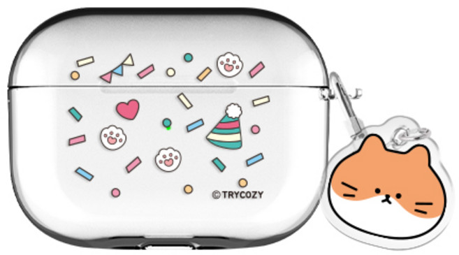 야옹이 스파클 에어팟프로 / 에어팟프로2 클리어 케이스 +아크릴키링 세트, 치즈, AirPods Pro, 1개