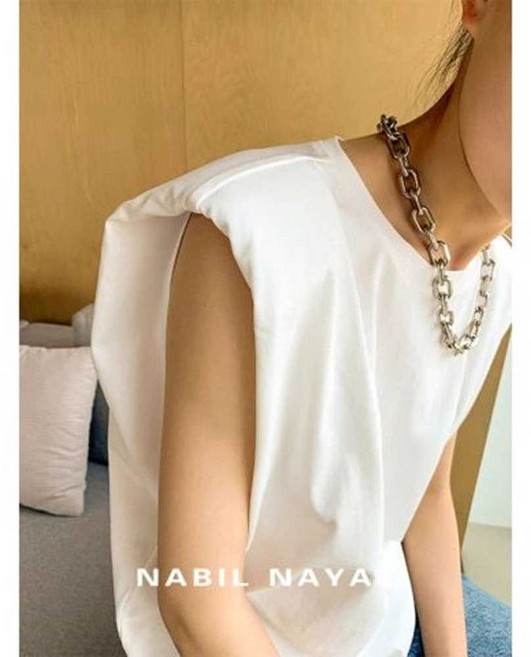 어깨패드 민소매 나시 티셔츠 어깨뽕 슬리브리스