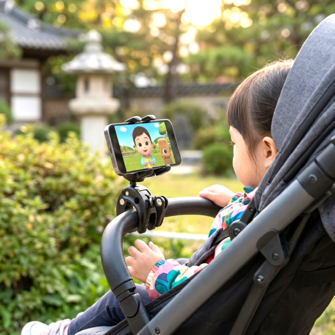 유모차 휴대폰 거치대 360도 회전 자전거 집게형, 블랙, 1개