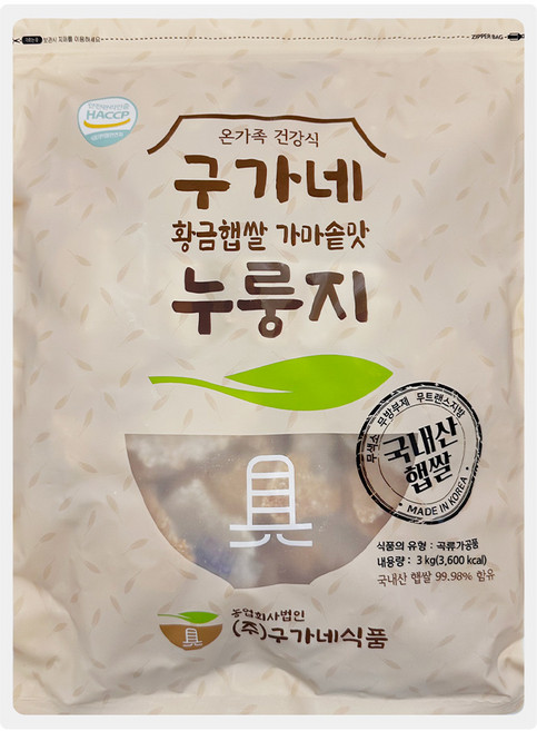 구가네식품 황금햅쌀 가마솥맛 누룽지, 3kg, 1개