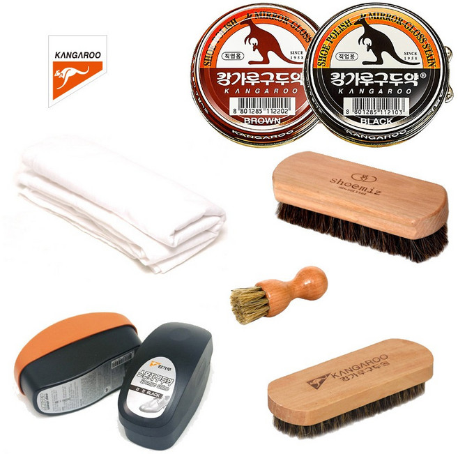 캉가루 구두닦기 베이직 키트 K8 구두약 구두솔 세트, 1개, 검정색