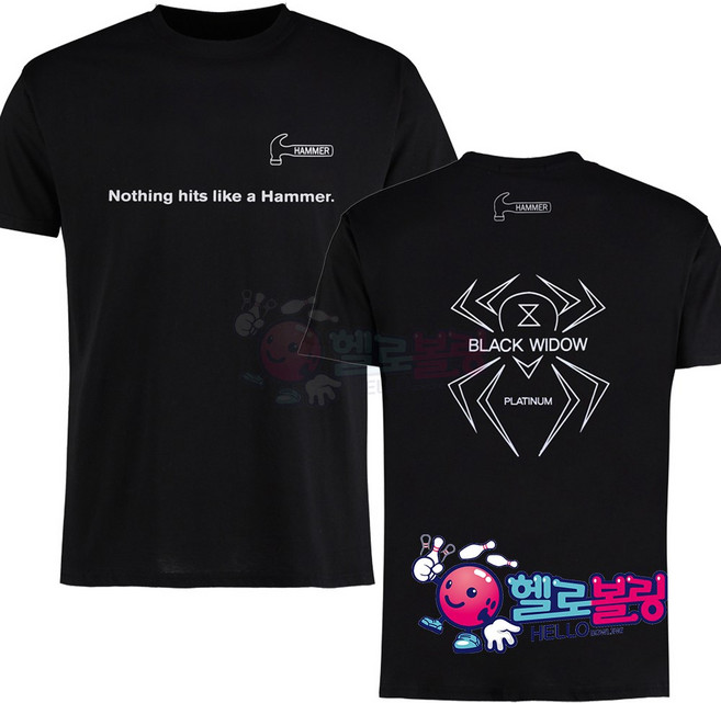 햄머 - 뉴 블랙 위도우 플래티넘 라운드 볼링 티셔츠 [블랙/화이트] / 남여 공용 / 기능성 원단 / 클럽티 / 단체복 인쇄 가능