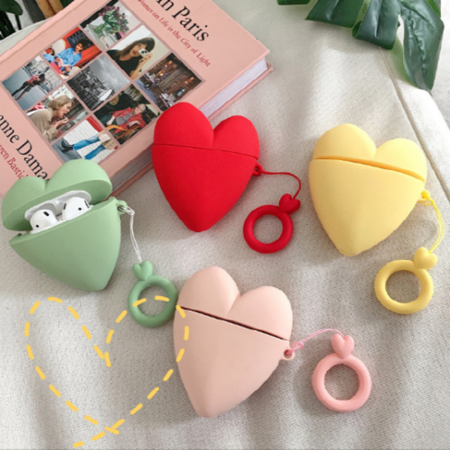 에어팟 [다원]귀여운 케릭터 실리콘 케이스 키링, 러브 하트 핑크