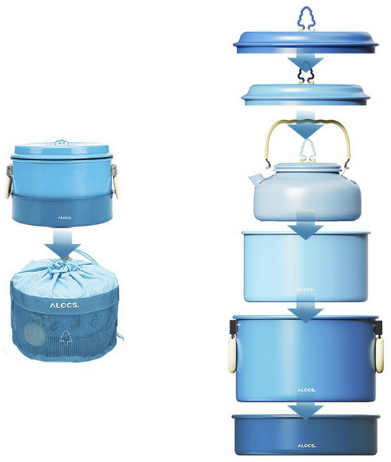 알록스 경량 아웃도어 휴대용 냄비 세트, 1개, 블루