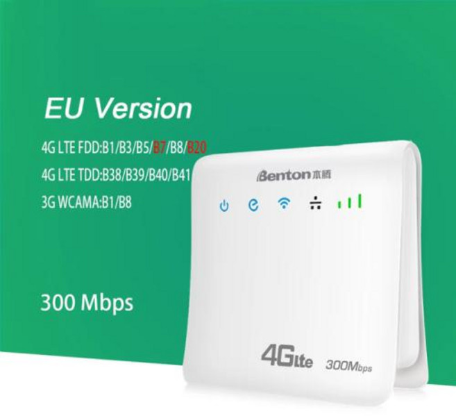 LTE 라우터 Benton SIM 카드 슬롯 무선 잠금 해제 와이파이 리피터 4G 모뎀 32 사용자 CAT6 300Mbps, 2) EU Plug  R01 EU, 1개