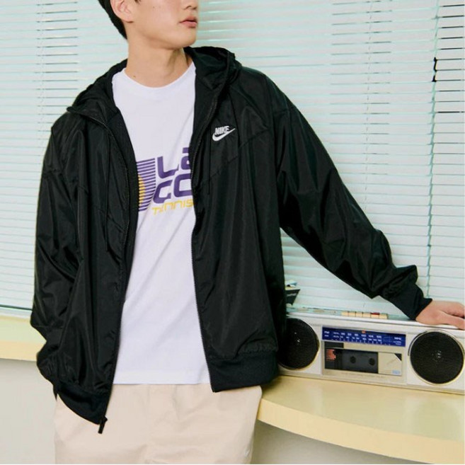 [국내매장판]나이키 바람막이 우븐 윈드러너 후디 집업 남성 블랙 재킷 봄 가을 간절기 점퍼 (바하모 양말 증정)