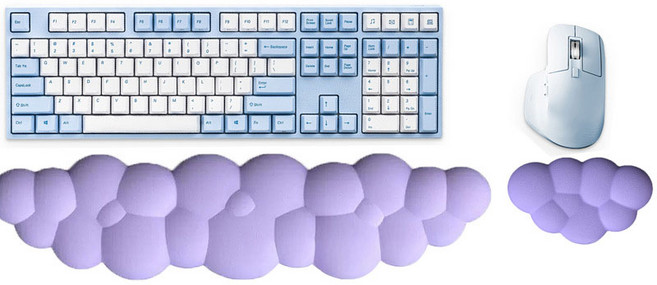 우수마켓 메모리폼 구름 손목 받침대 키보드 마우스 팜레스트 세트, 1세트, 퍼플