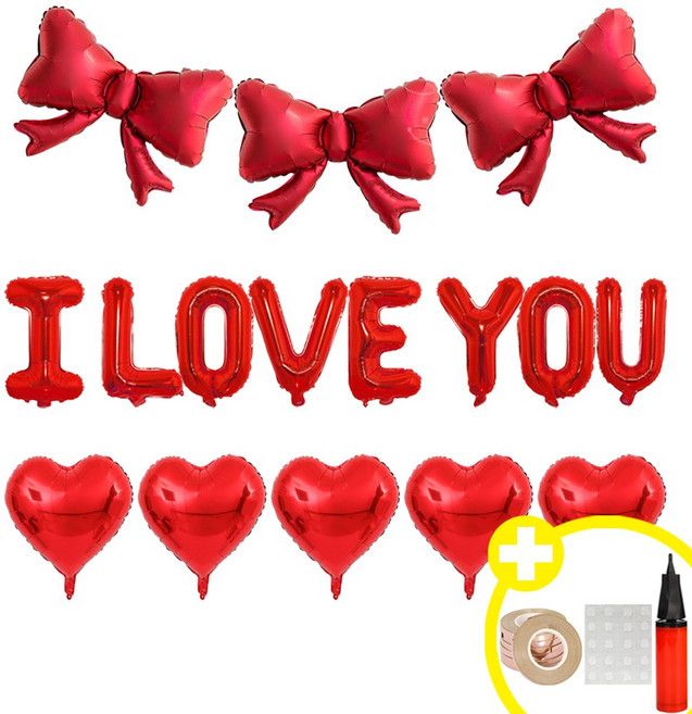 [리본아이러브유] 발레코어 리본풍선 공주파티 러블리 인생샷 포토존 연출템 4옵션 [에브리띵스마일 ] 1234, 1세트, 레드
