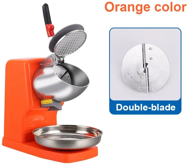 JIQI 85kg/H 스테인리스 스틸 전기 얼음 분쇄기 더블 블레이드 스무디 슬러시 블록 분쇄기 눈꽃빙수 그라인, 02 110V US plug, 05 2 blade-Orange