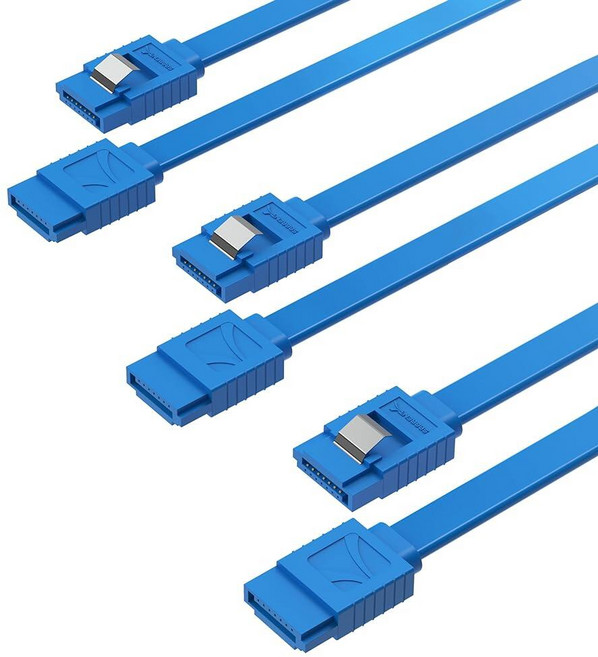 SABRENT SATA III 6Gbit/s HDD/SSD/CD 및 DVD 드라이브용 잠금 걸쇠가 있는 직각 데이터 케이블 3팩 50.8cm20인치 블랙 CB-SRK3 4435, Straight, Blue