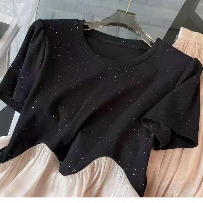黑色亮片上衣配米色雪紡闊腿褲套裝 4XL 大尺碼 夏季新款