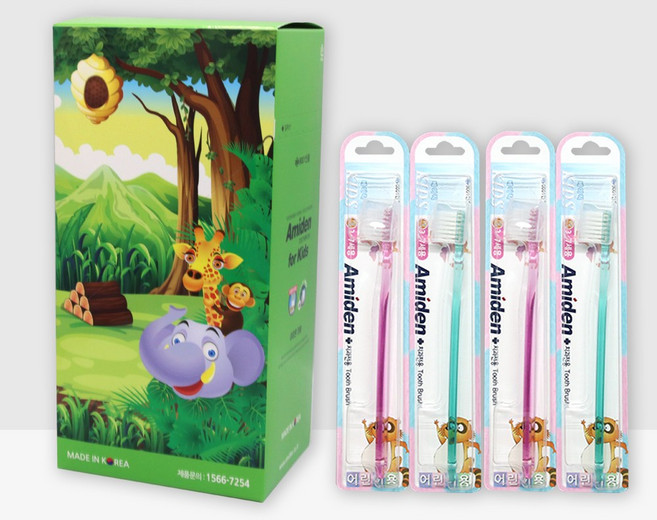 아미덴 베이직 어린이 칫솔 12개 세트 3~7세 5~8세, 1박스(12개입) : 1단계 100% 슬림모, 12개입, 1개