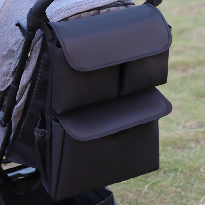 아가츄 유모차 백팩 가방 다용도 수납 정리 개모차 오거나이저 포켓 가방, 1개, 블랙