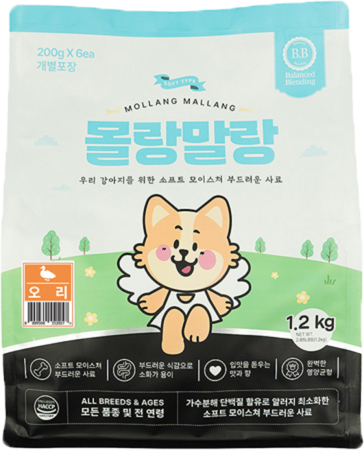 몰랑말랑 소프트 사료 오리 1.2kg, 18개, 200g