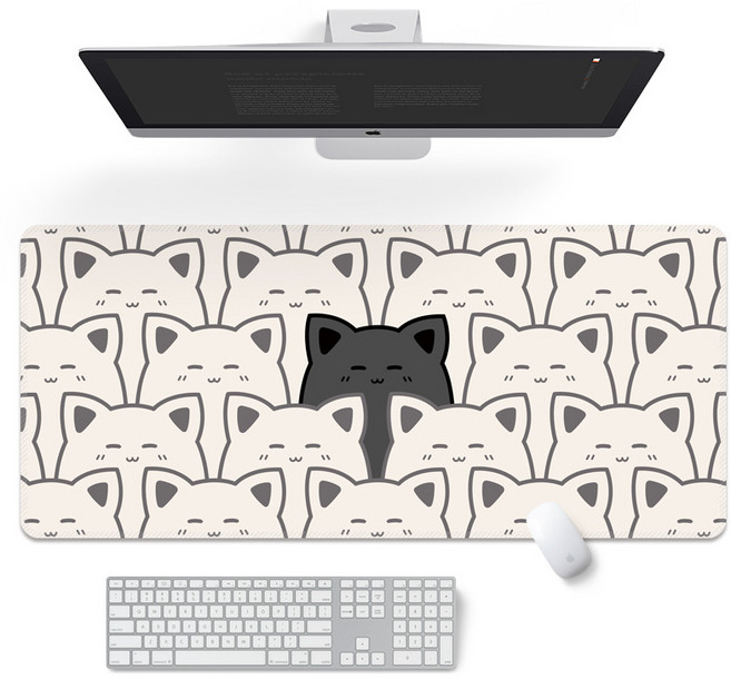 게이밍마우스패드 귀여운 고양이 마우스장패드 논슬립 키보드 매트900 x 400 x 3mm, 1개, 크림색