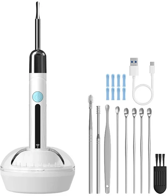 WiFi 내시경 4.2mm 1080P 귀이개 카메라 받침대 포함) iOS/안드로이드용 귀 클리닝용 검이경 (귀지 제거 도, 06 White Full Set