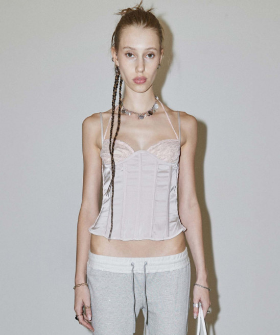 SCULPTOR 90s Glossy Corset Top Milk Tea