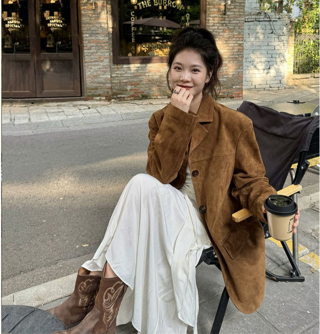 여성 무스탕 코트 봄가을 기질 코디 스웨이드 정장 자켓 캐주얼 고급스러운 점퍼 YHY