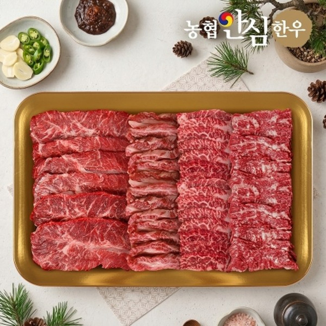 기타 [농협안심한우] 1등급 한우 특수모둠구이 세트 2호 900g (부채살300g+갈비살200g+업진살200g+치마살200g), 1개