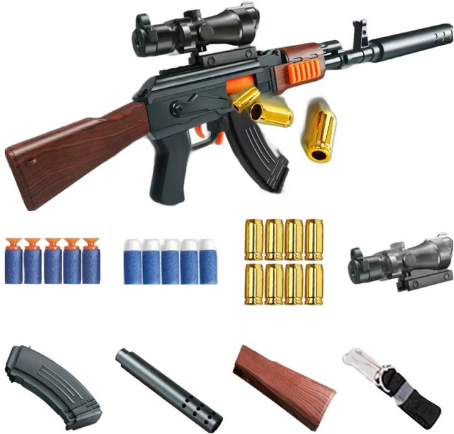 AK47 拋殼軟彈槍 軟彈射擊器 自動拋殼連發玩具槍, 1個, 【黑色】錦剛AK軟彈槍