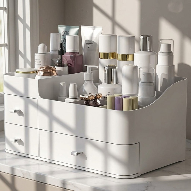 아이위크 빅사이즈 수납형 화장품 보관함 정리함 데스크톱 케이스 정리대, 1개, 빅사이즈 화장품 보관함 화이트