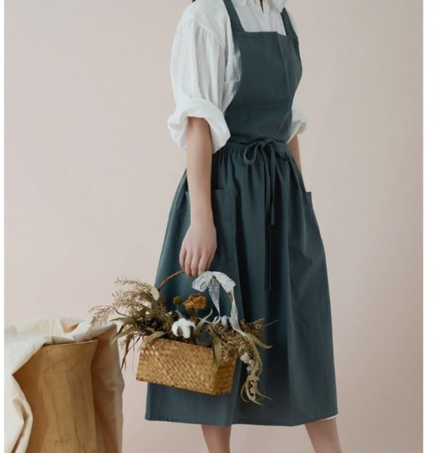 센스팟 방수린넨 원피스 앞치마, 네이비, 1개