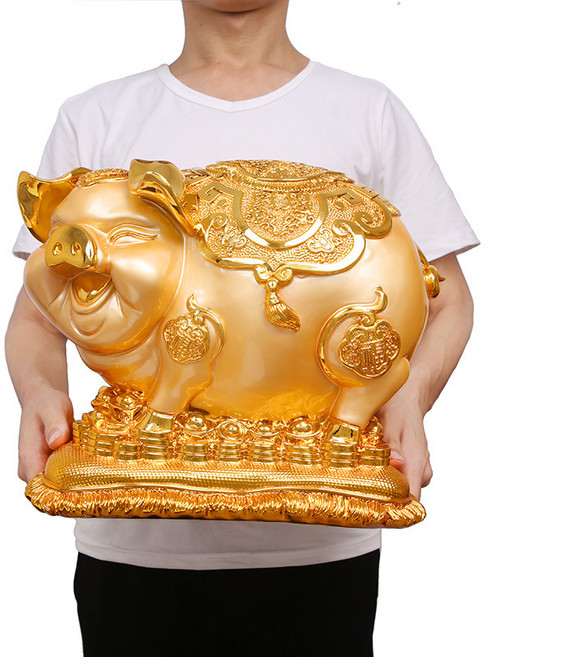 金豬存錢罐擺件樹脂豬年, 電鍍金只進不出5538