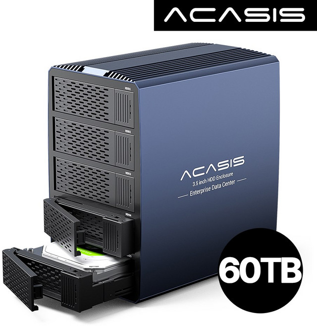 아카시스 ACASIS EC-7355 RAID 5베이 외장스토리지 DAS 외장하드 케이스 [ HDD 미포함 용량 합본 ], 1개, EC-7355+아이언 울프 60TB(12Tx5개)